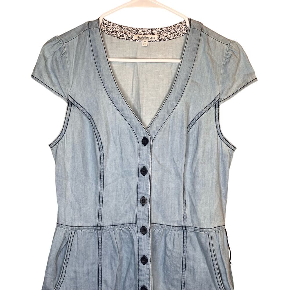 Vintage Y2k 1995 Charlotte Russe Button Down Blue Denim Style Dress Medium - Picture 2 of 11